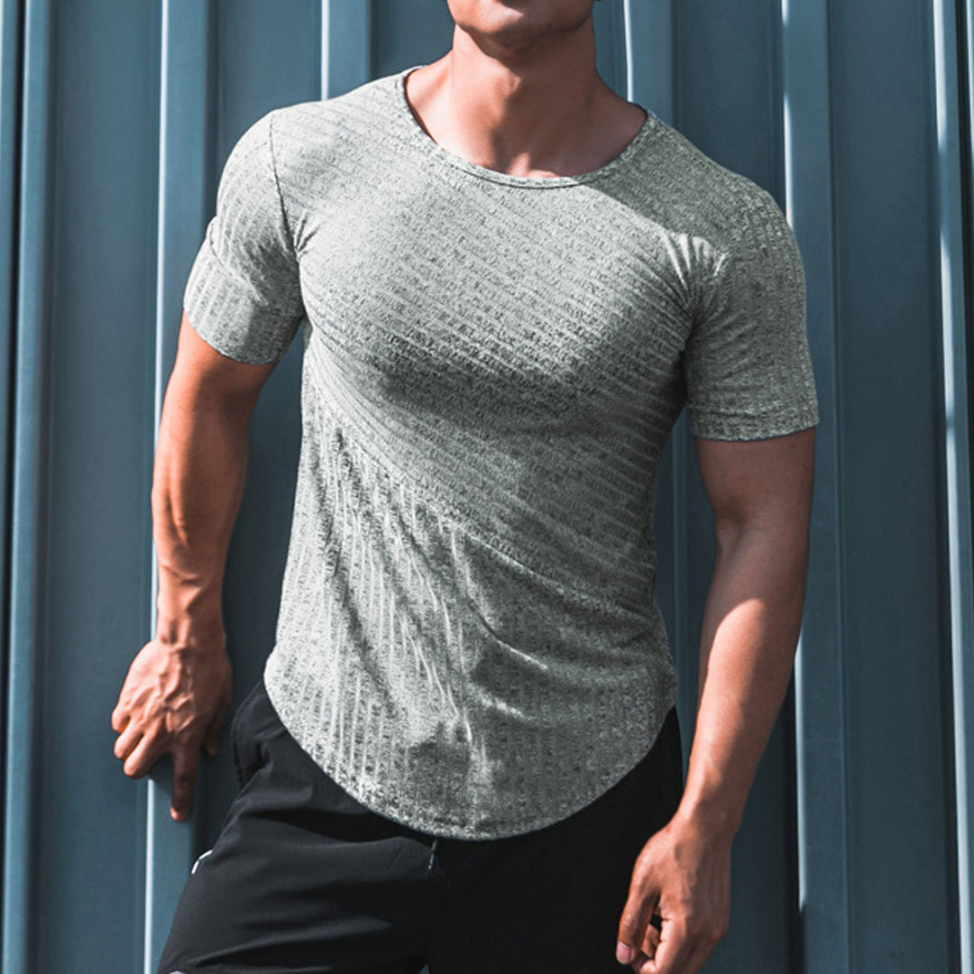 Men's Fitness Striped Elastic Tights T-shirt