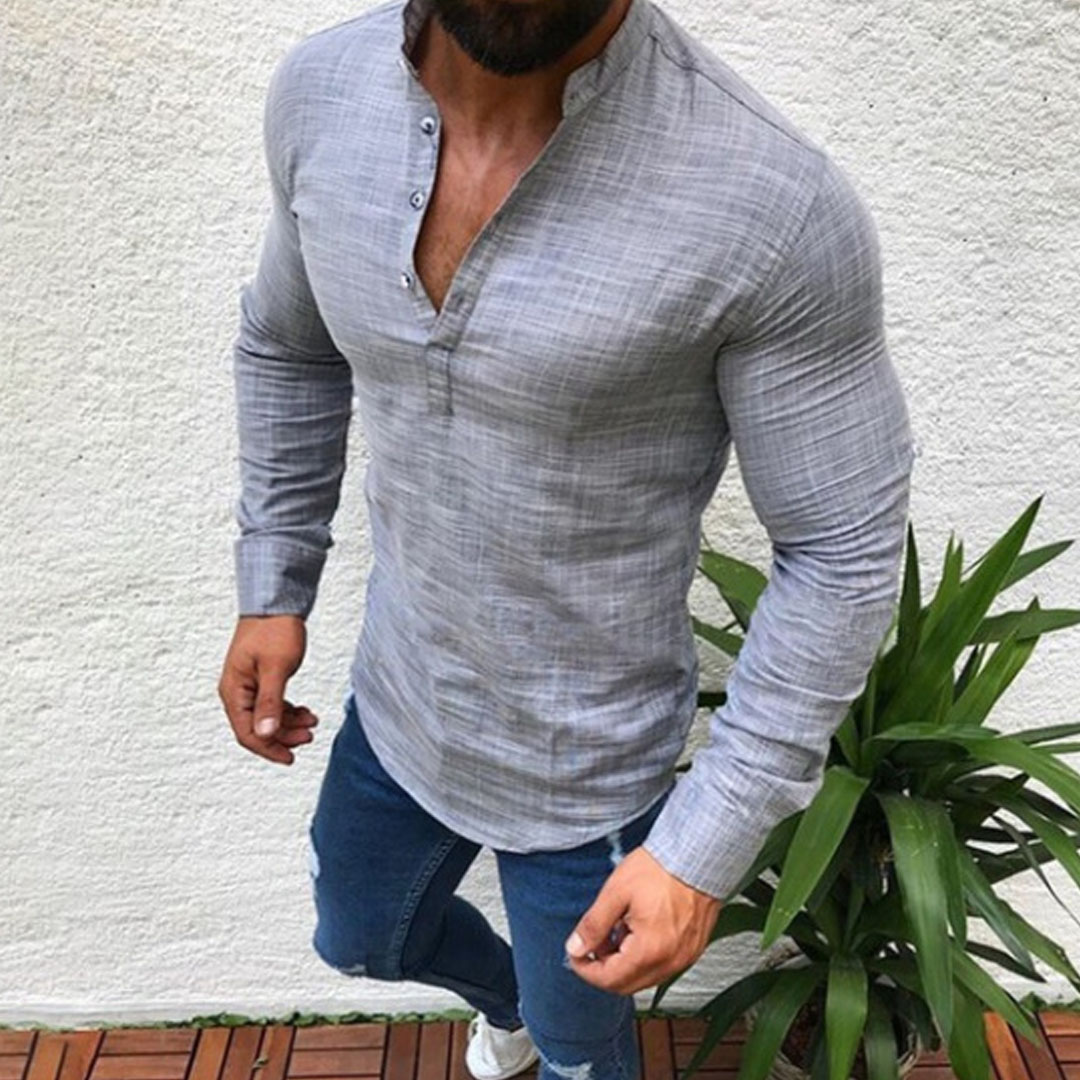 Men's Linen Stand-up Collar Shirt