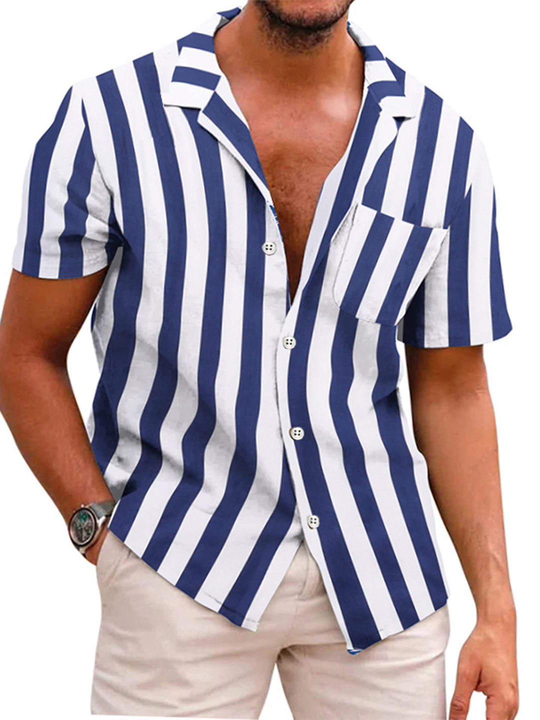 Men's Striped Lapel Casual Shirt