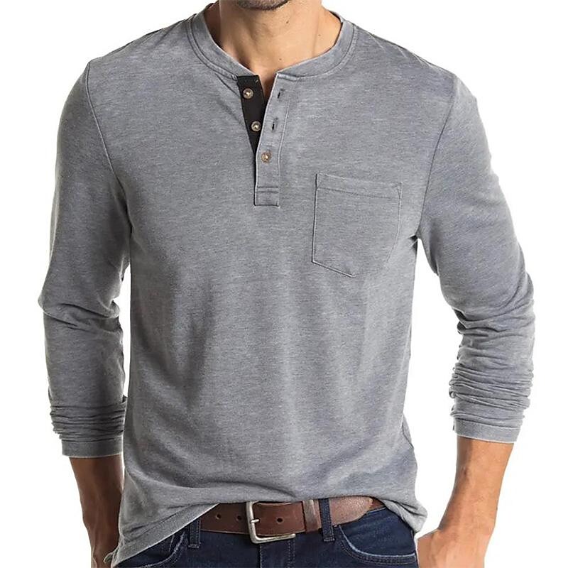 Men's Solid Color Breathable Casual Henry Shirt