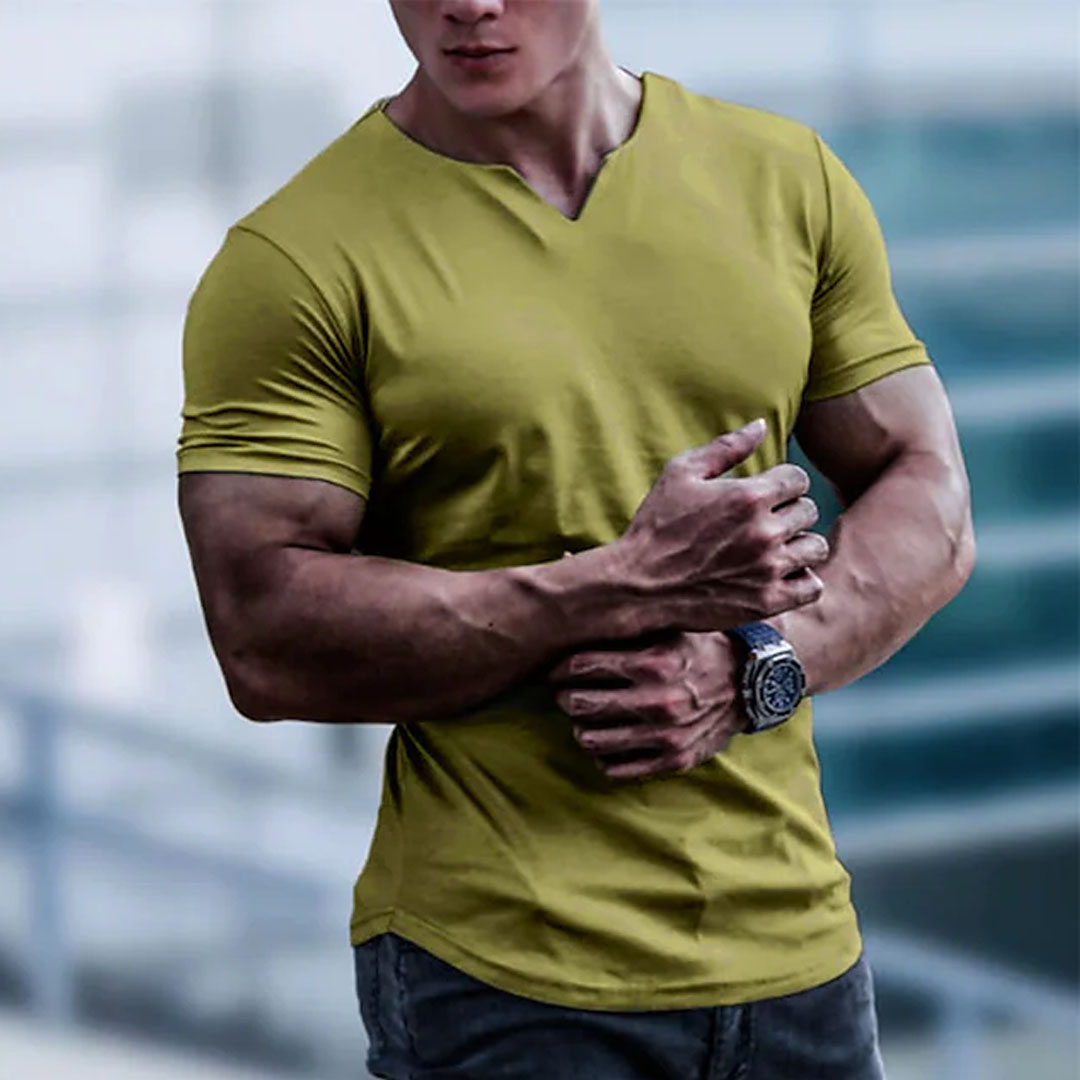 Men's Solid Color V Neck Casual T shirt 