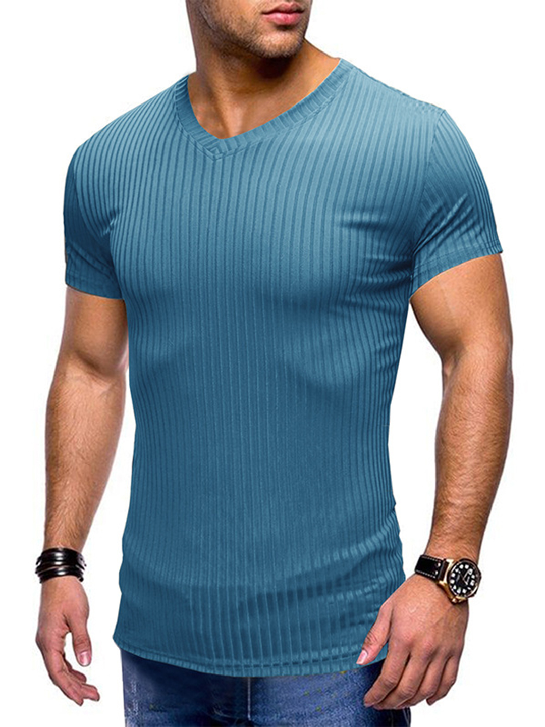 Men's Pitted V-Neck   Short Sleeves Fitness T-Shirt 