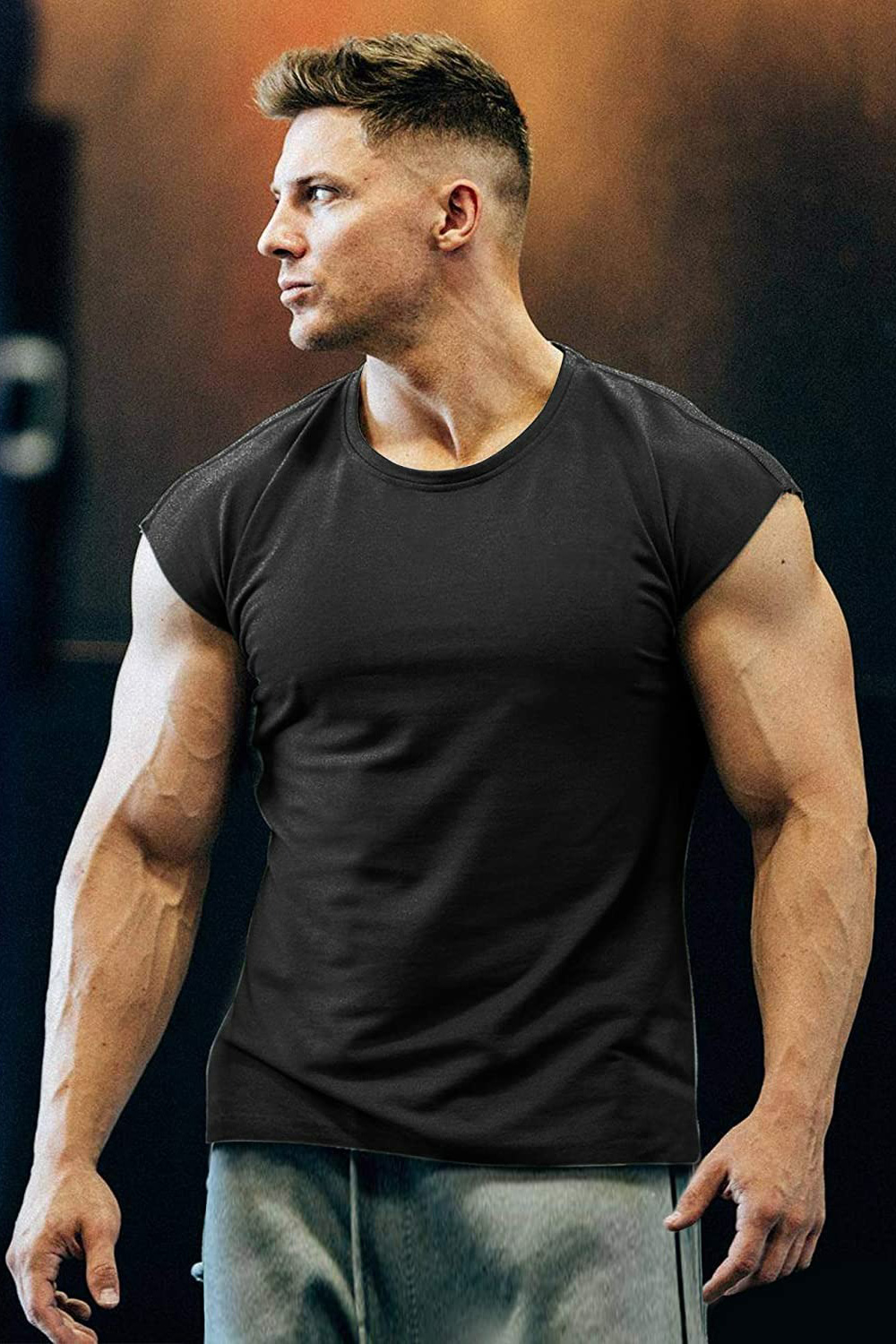 Men's Gym Workout Muscle Cut Bodybuilding Training Fitness Tee Tops