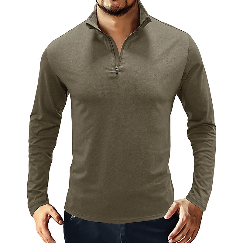 Men's Solid Color Half-zipper Polo Shirt