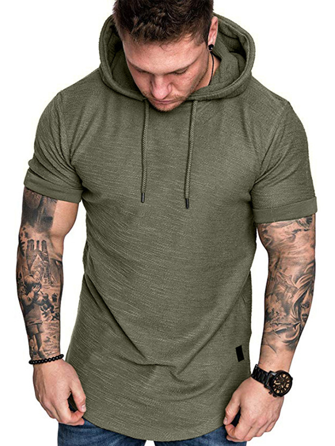 Men's Clash-Colored Knobby Cotton Hooded T-shirts