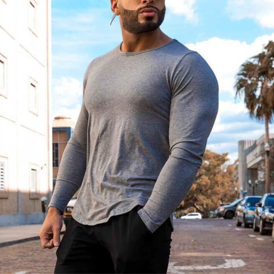 Men's Long-sleeve Solid Color Stretch Breathable T-shirt