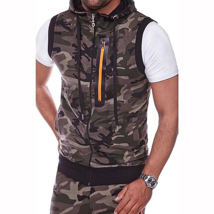 Men's Casual Sleeveless Camo Print Hoodie Vest