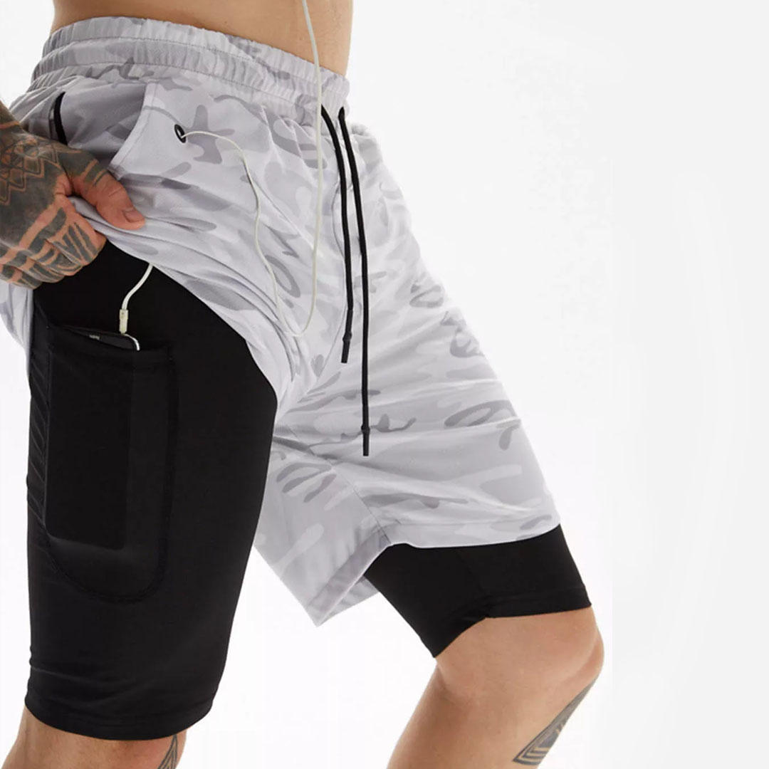 Men's Fake Two Piece Pockets Short Sports Pants
