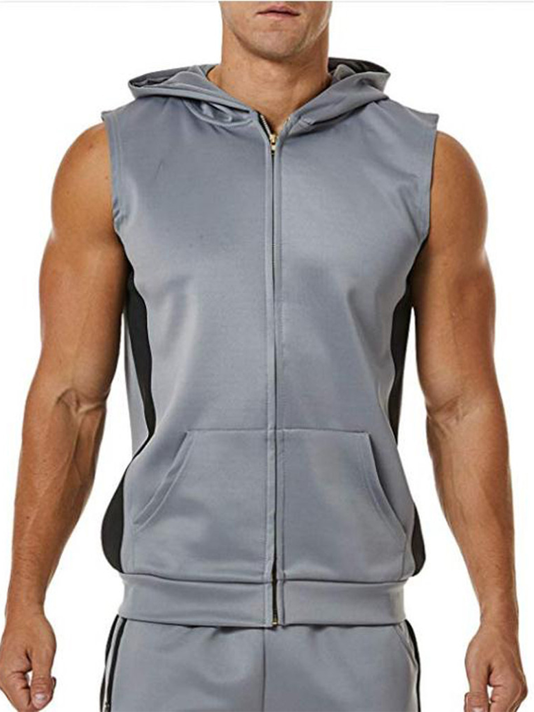Men's Hooded Splicing Zipper Cardigan Vest