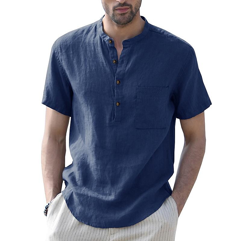 Men's Cotton Blend Breathable Casual Henry Shirt