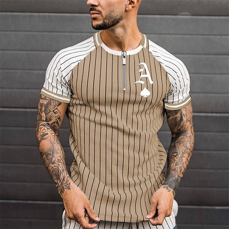 Men's Striped Graphic Patterned Color Block Casual T shirt