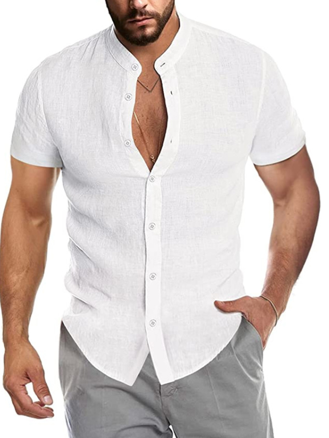 Men's Linen Stand-up Collar Casual Shirt