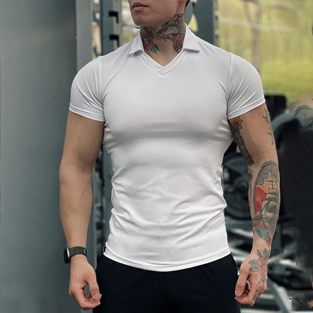 Men's Solid Polo Collar Breathable Sport T-shirt