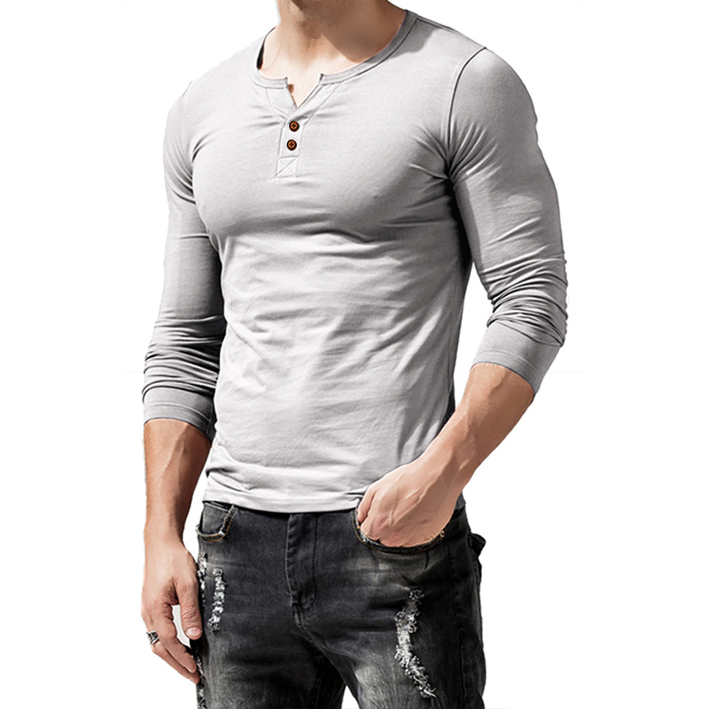 Men's V-neck Long Sleeve Breathable Casual T-shirt