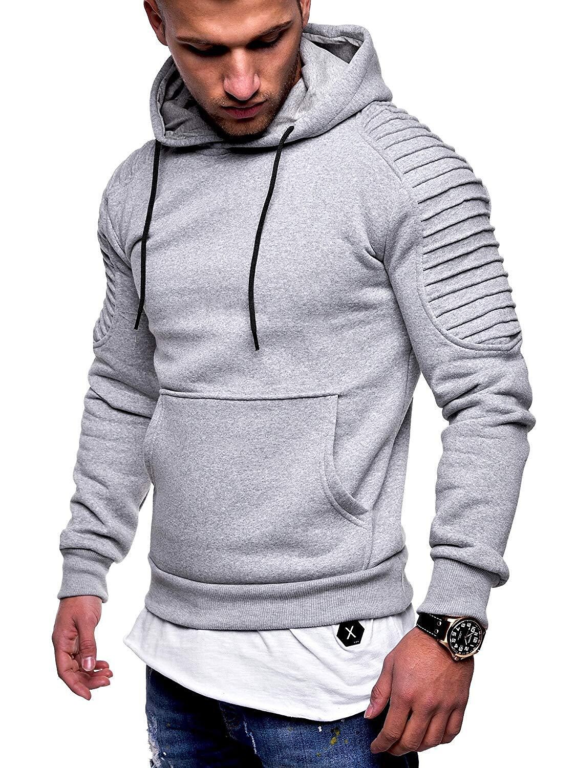 Men's Pleated Solid Color Casual Running Hoodie