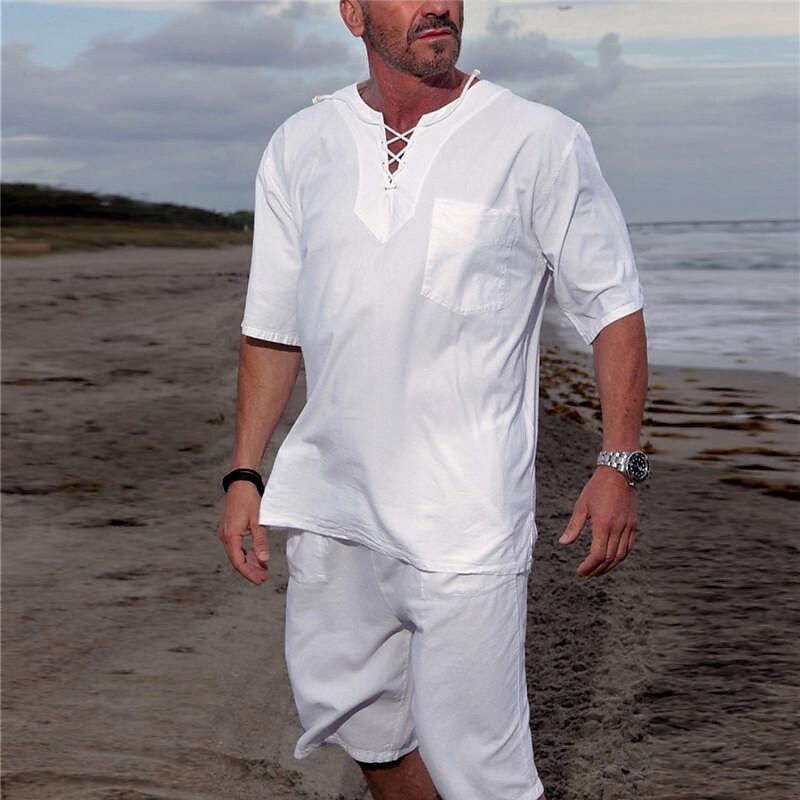 Men's Cotton Mixed Rope Beach Two Piece Set