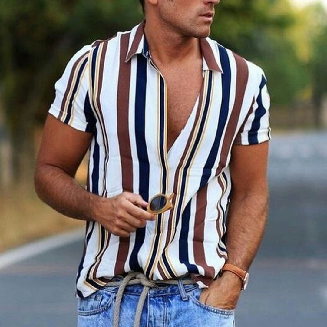 Men's Striped Contrasting Color Casual Shirt