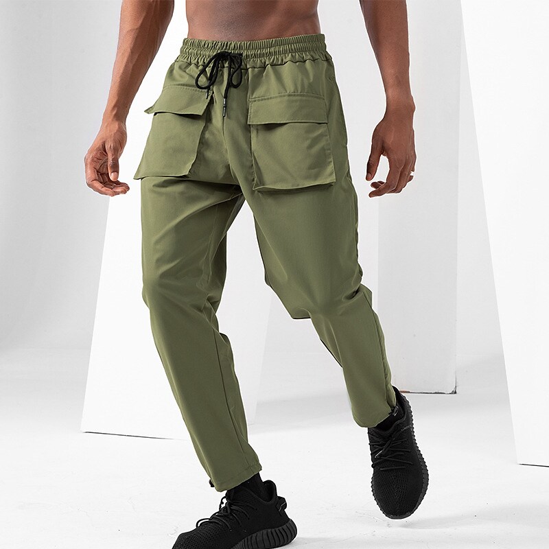 Gymstugan Drawstring Elastic Waist Multi Pocket Cargo Pants 