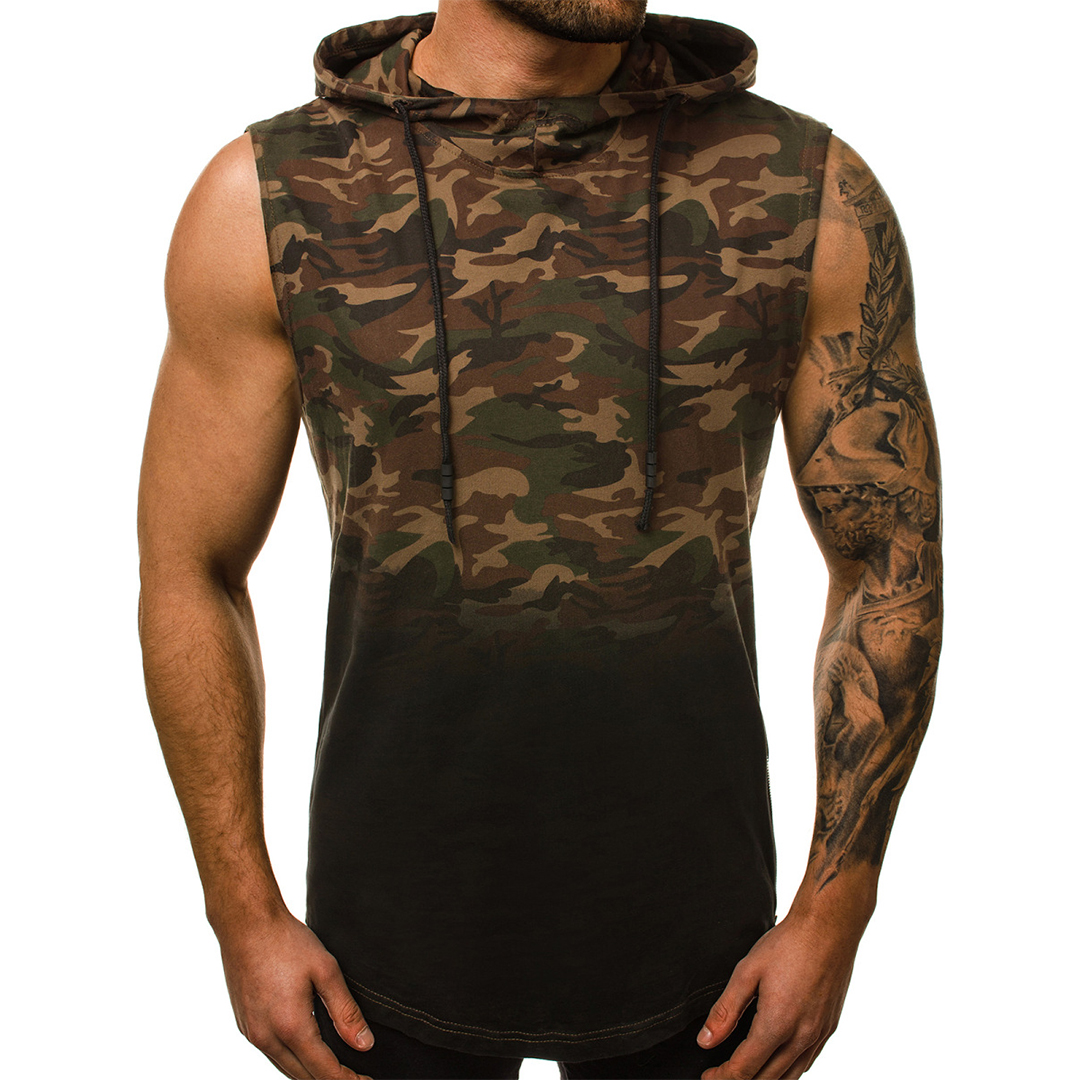 Men's Camo Printed Gradient Hoodie Vest