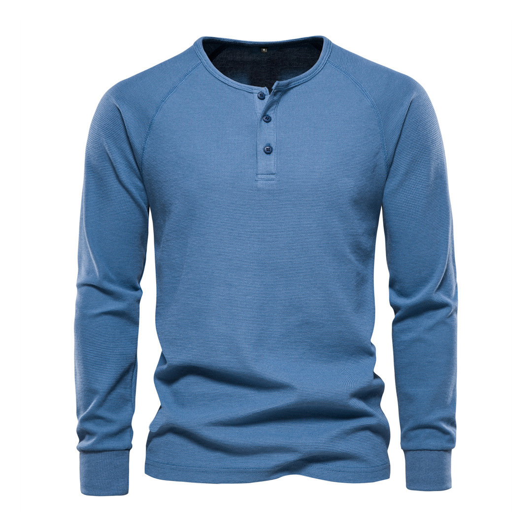 Men's Casual Waffle Solid Color Henry Shirt
