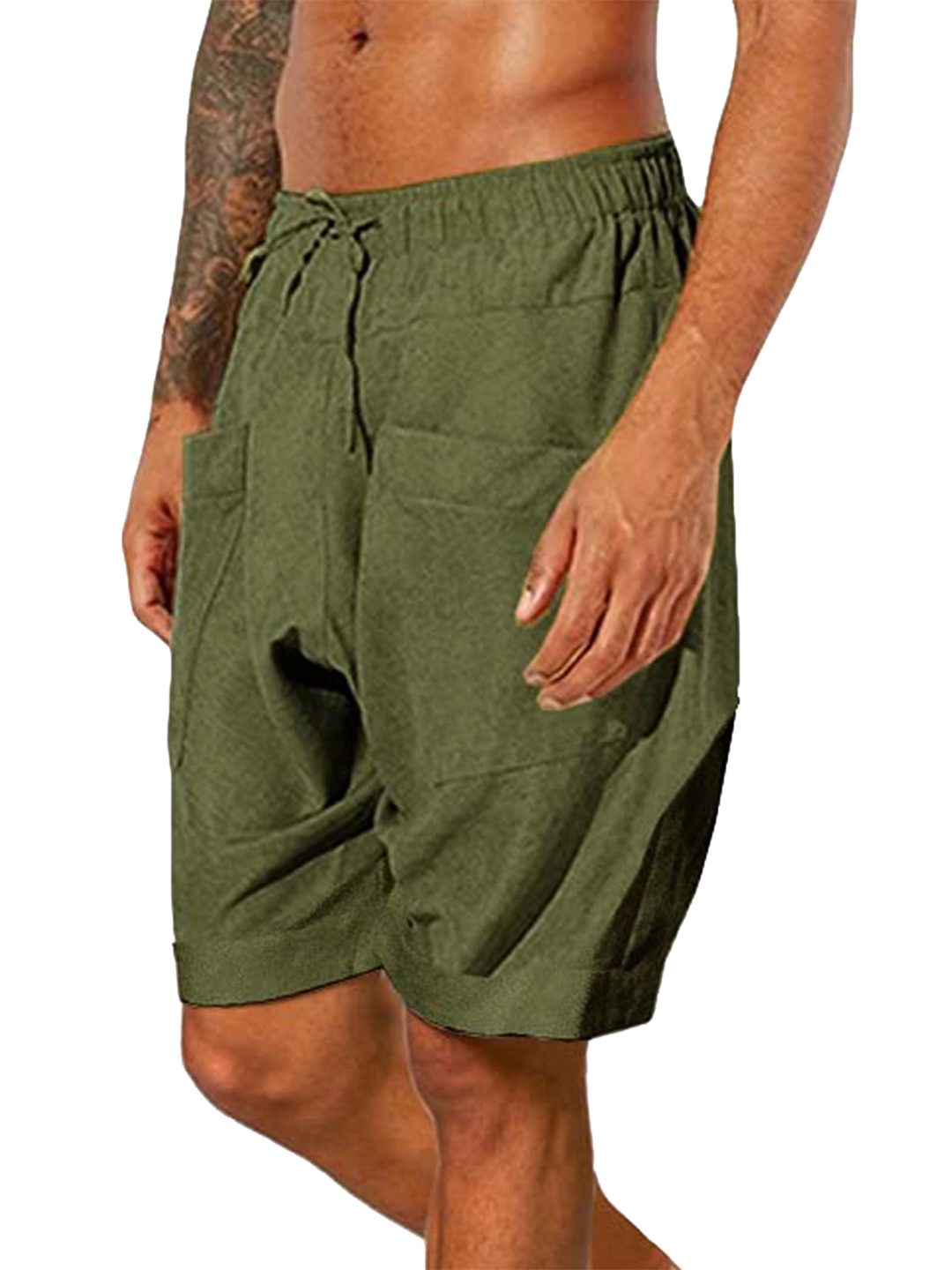Men's Loose Rope Overalls Linen Shorts