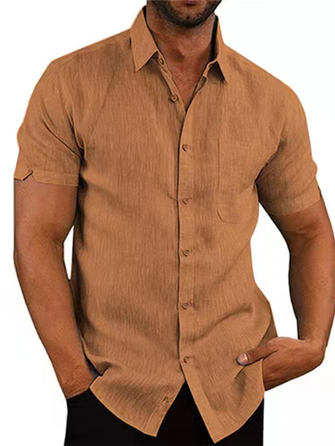Men's Plain Short Sleeve Linen Shirt