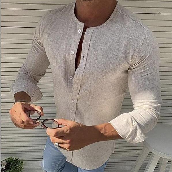 Men's Long Sleeve Casual Cotton Blend Shirt