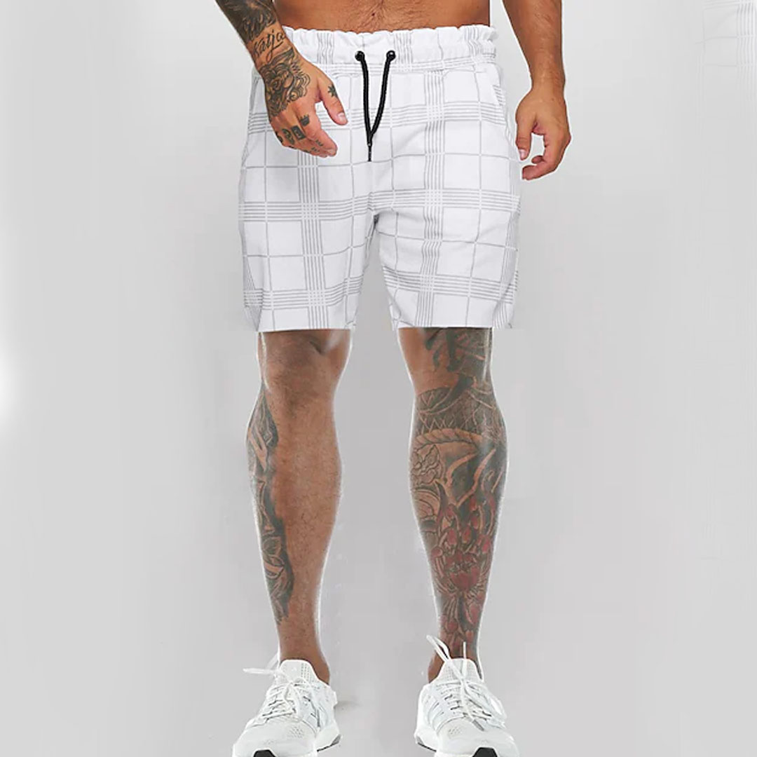Men's 3D Check Print Casual Shorts