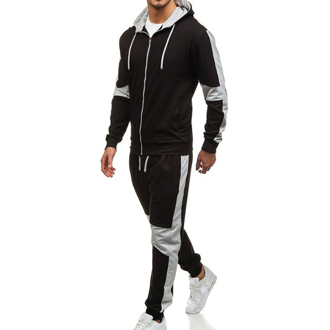 Men's Spliced Color Breathable Running Two-piece Set