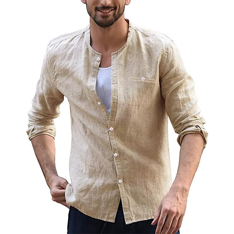 Men's Stand-Up Collar Cotton Blend Breathable Shirt