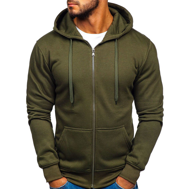 Rogoman Men's Solid Color Zip-up Drawstring Hoodie Sweatshirt Sports & Outdoor Casual Basic