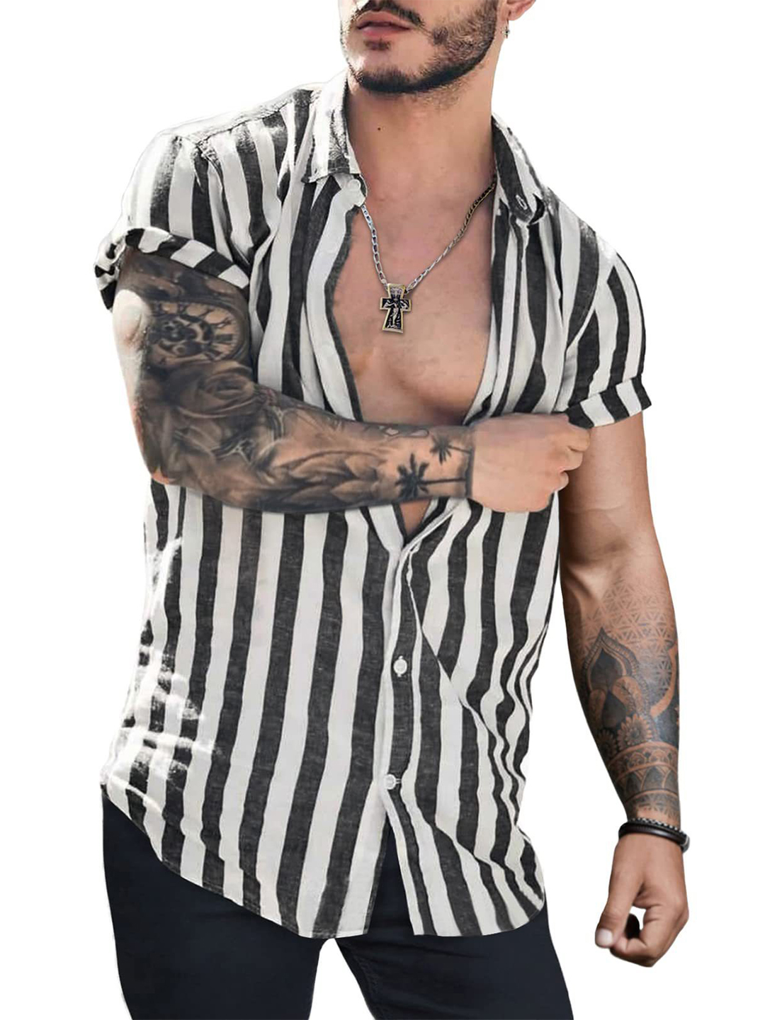Men's Short Sleeve Striped Casual Shirt