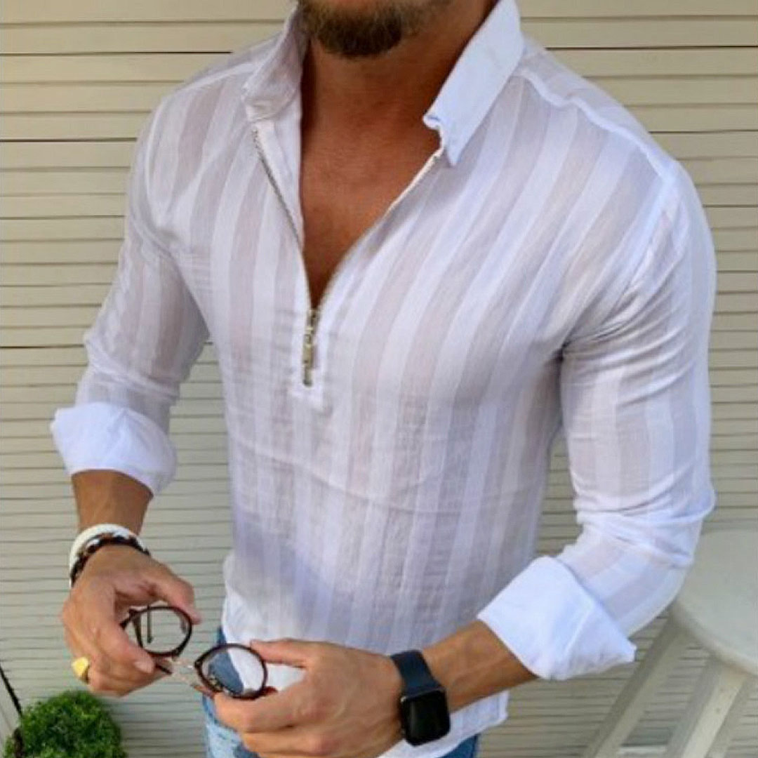 Men's Striped Collar  Causal Long Sleeve Shirt