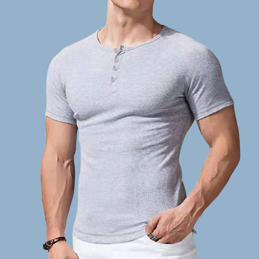 Men's Breathable Elastic Henley Shirt