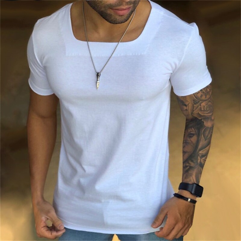 Men's Solid Color Boat Neck Casual T shirt