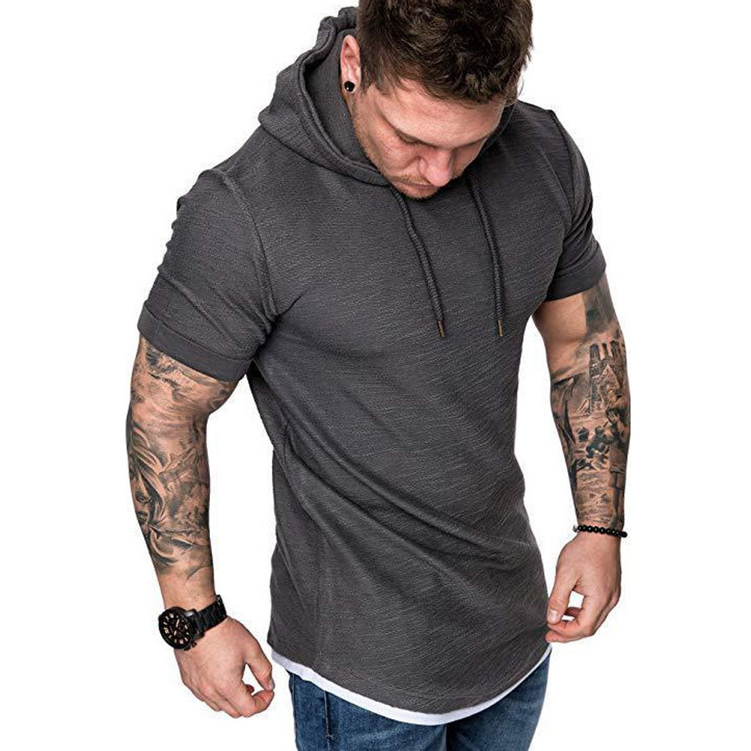 Men's Breathable Slubby Cotton Hooded T-shirts
