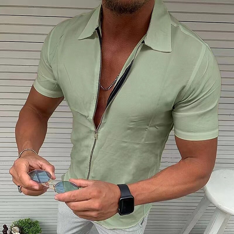 Men's Solid Color Turndown Casual Henley Shirt