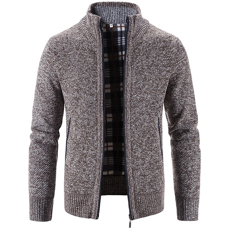 Zip Sweater Stand Collar Warm Knit Jacket