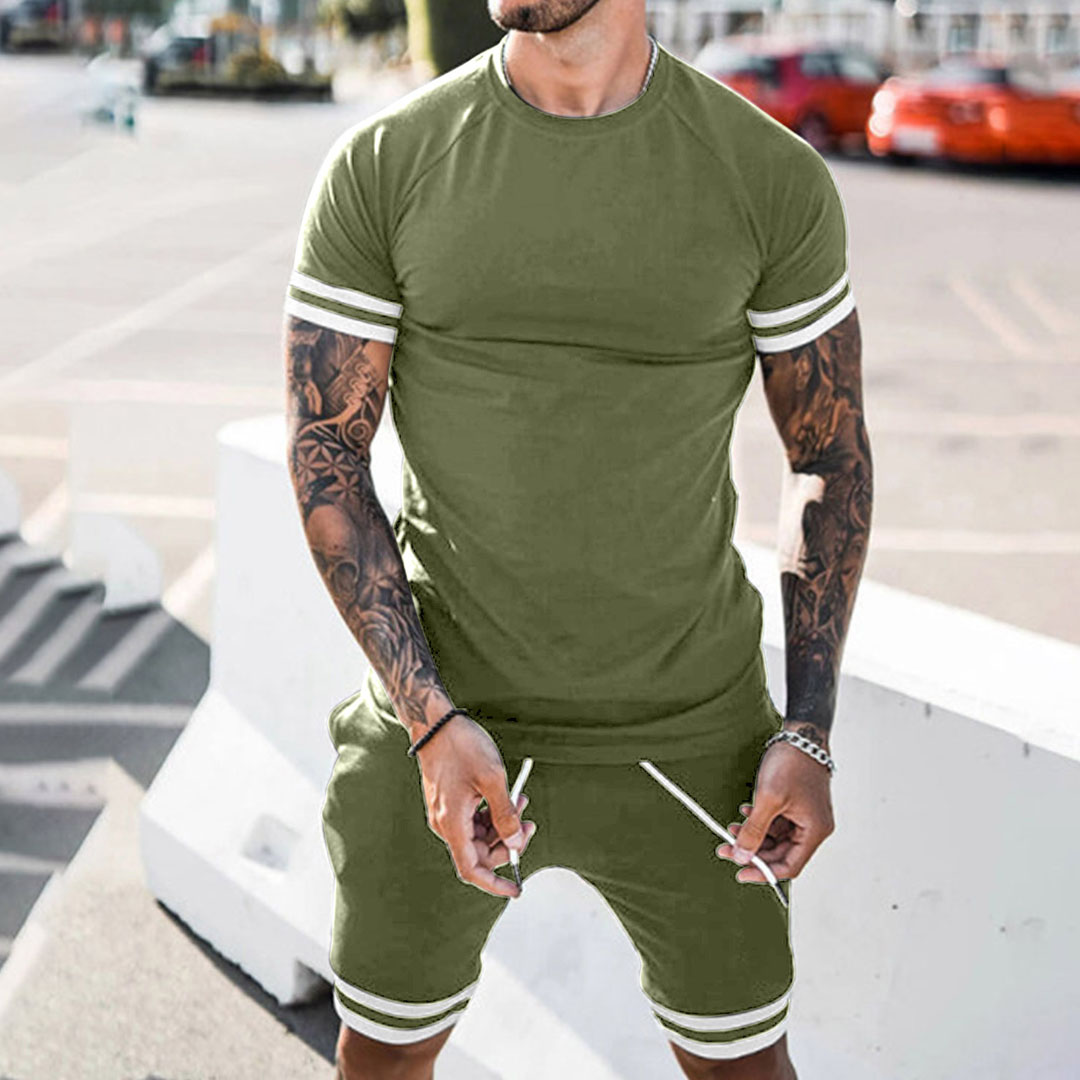 Men's Contrasting Colors Short-Sleeve Sport Suit