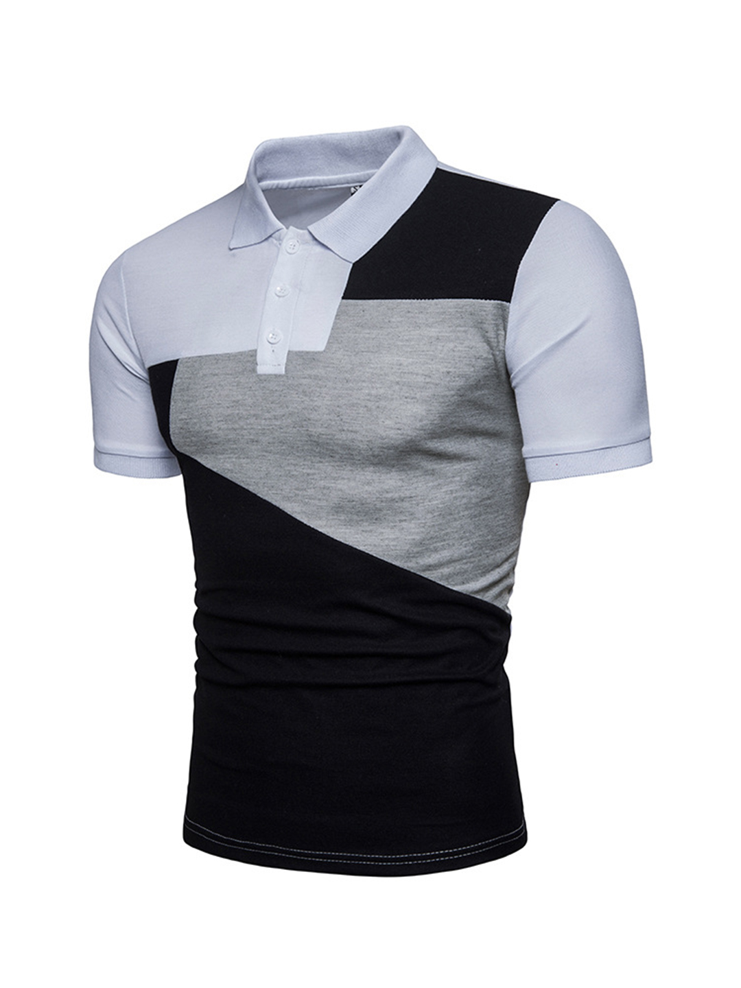 Men's Polo Collared Spliced Casual T-shirt