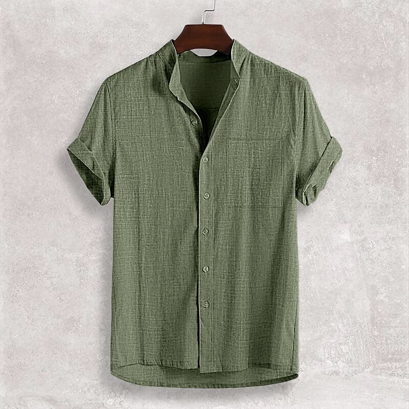 Men's Casual Henley Short Sleeve Front Pocket Linen Shirt