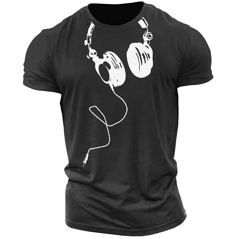 Men's Graphic Classic Style Print Crew Neck Headphones Print T-shirt