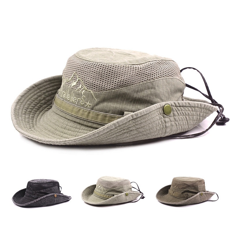 Men's Sun Fishing Hiking Mesh Letter Embroidery UV Sunscreen Quick Dry Hat