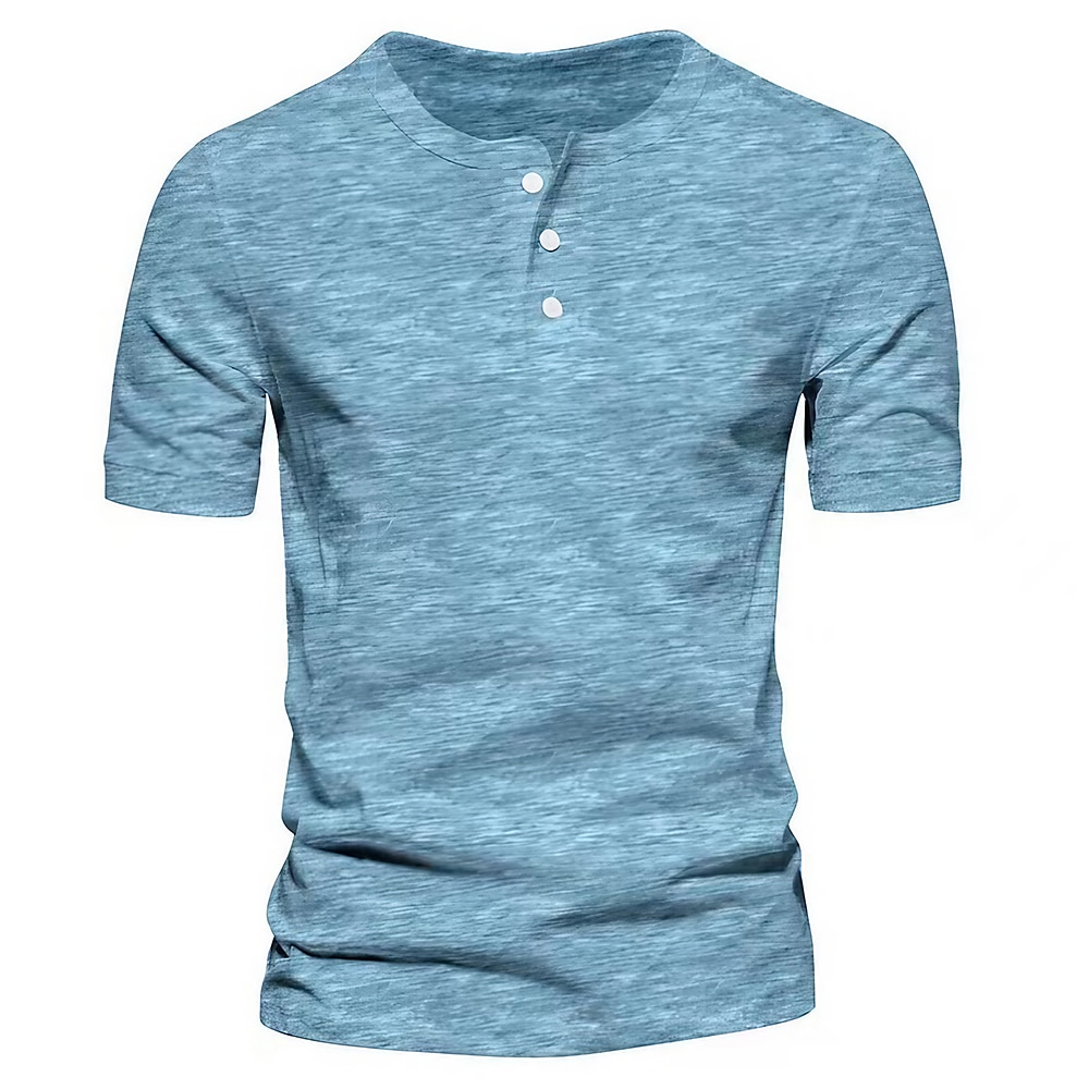 Men's Henley Plain Round Casual Short Sleeve Button Knit Fashion T-shirt