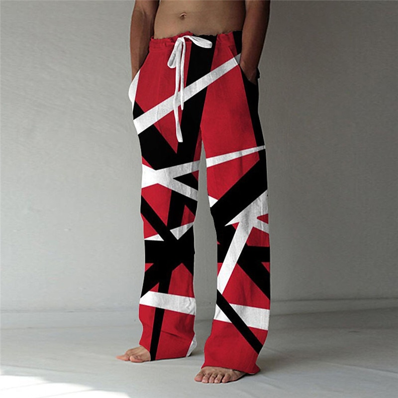 Men's Summer Baggy Elastic Drawstring Front Pocket Straight Leg Graphic Print Comfort Trousers
