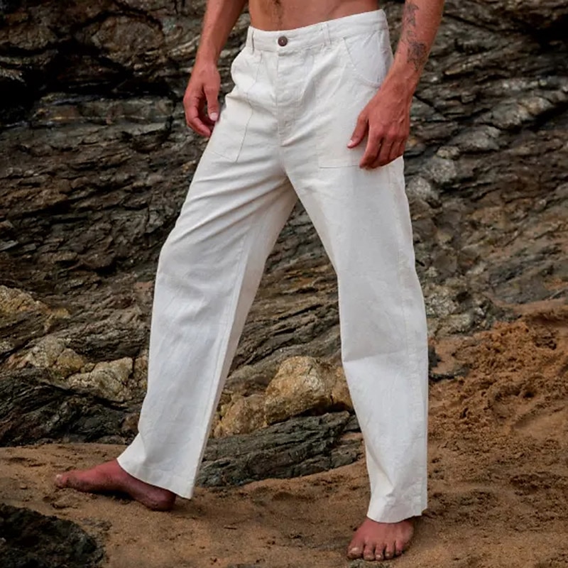 Men's Linen Summer Pocket Plain Comfort Blend Fashion Classic Pants