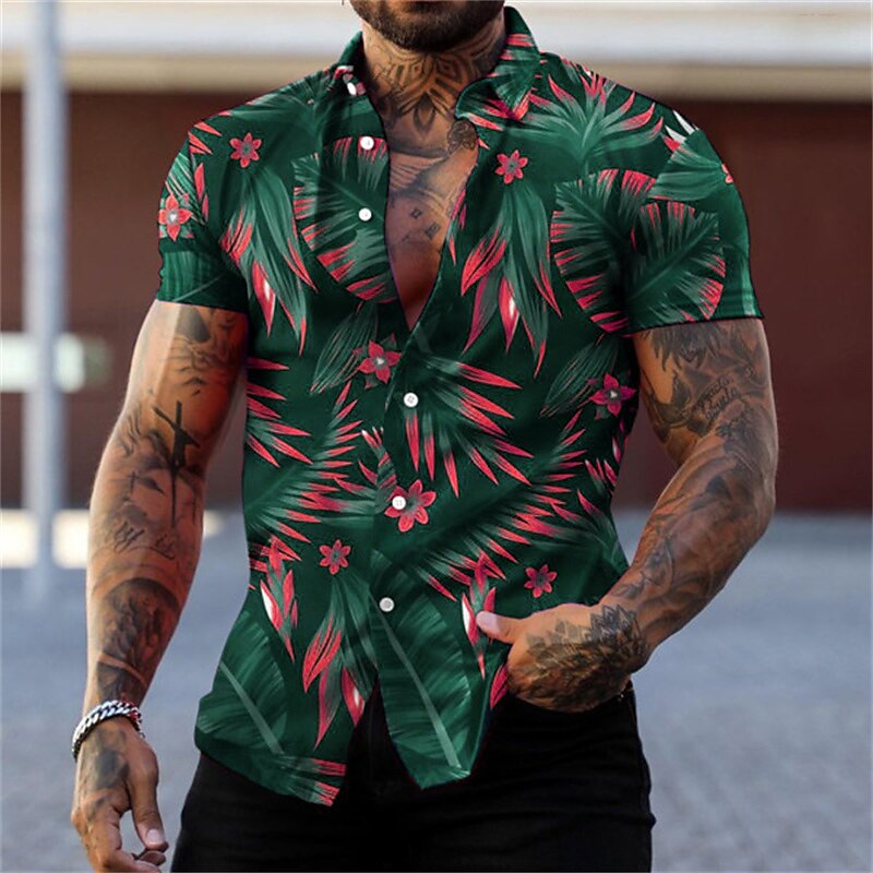 Men's Graphic Aloha Graphic Leaves Print Turndown Short Sleeve Casual Shirt