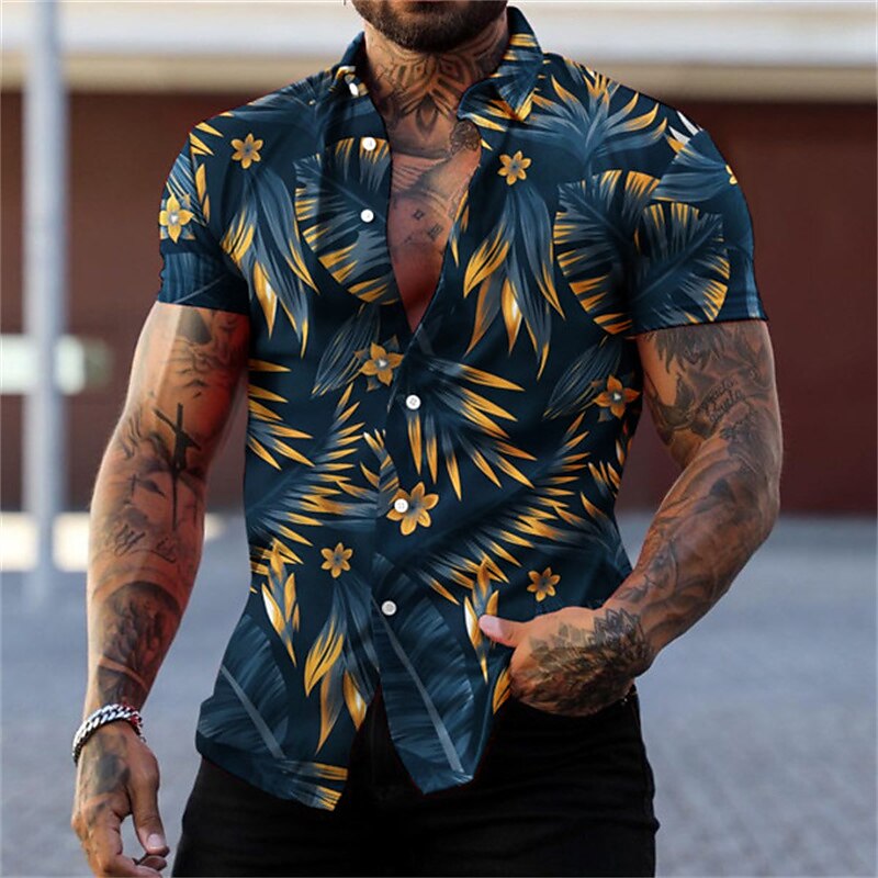 Men's Graphic Aloha Graphic Leaves Print Turndown Short Sleeve Casual Shirt