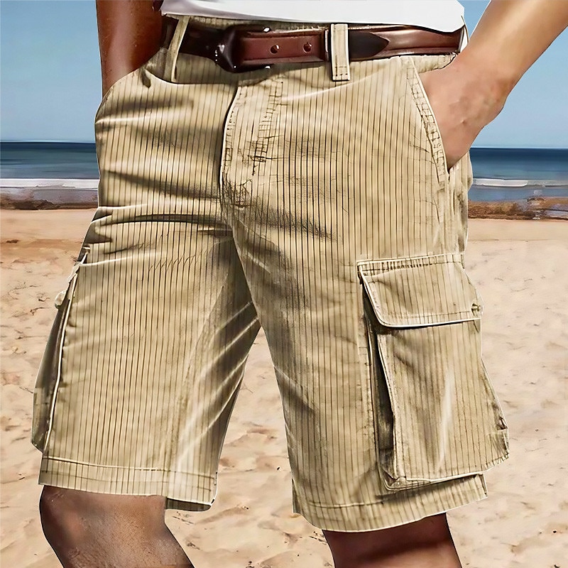 Men's Summer Beach Casual Multi Pocket Straight Leg Plain Comfort Shorts