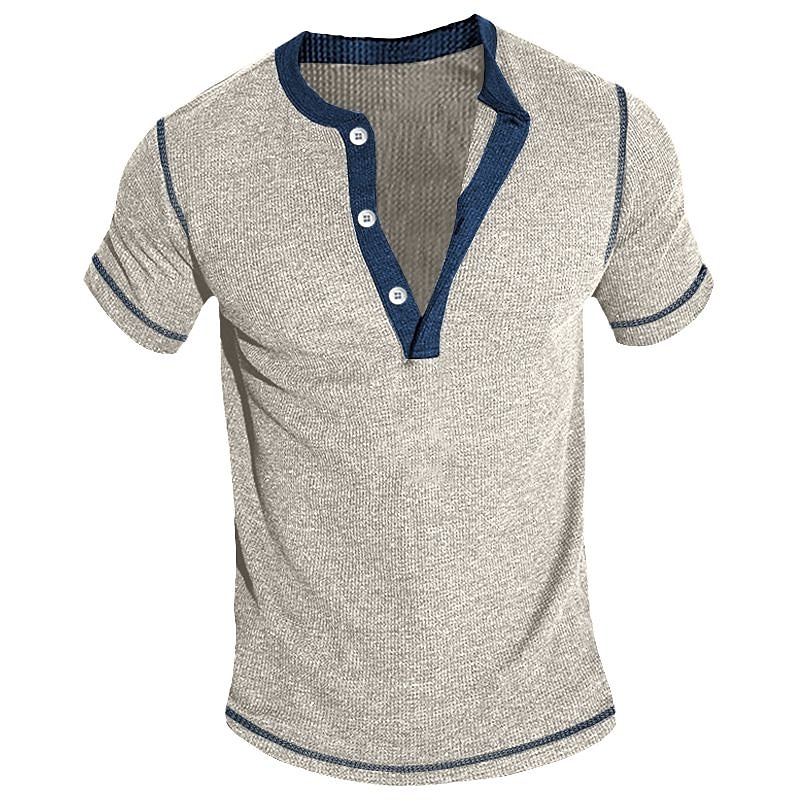 Men's Henley Plain Vacation Short Sleeves Basic T-shirt